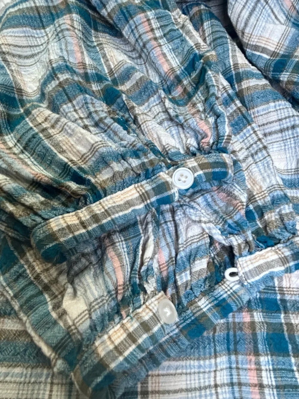 Old Navy Blue Plaid Peasant Boho Button Down Blouse Top Long Sleeve XXL - Picture 9 of 10